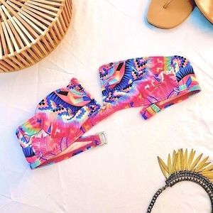 {mara hoffman} bright pink batik print bandeau v-wire bikini top